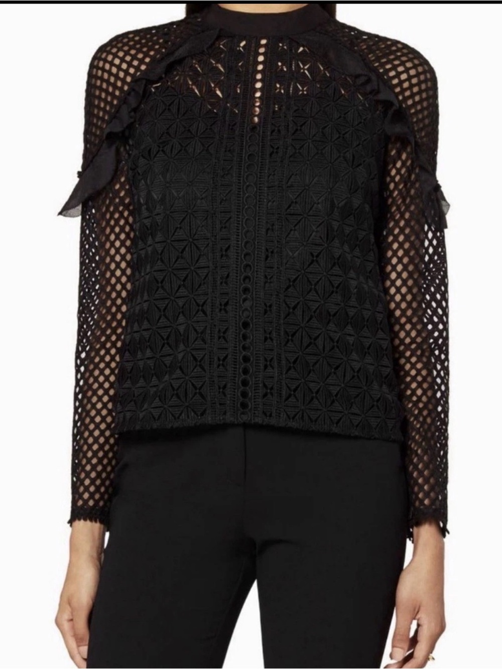 Self-Portrait Black Geometry Mesh Lace Top US4 $255 NWOT